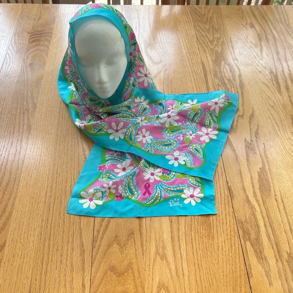Lilly Pulitzer x Ford 100% Silk Scarf Breast Cancer Awareness Floral Paisley 55